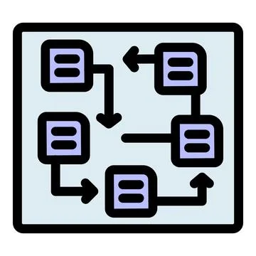 Algorithm flowchart with data blocks and arrows showing process 库存插图