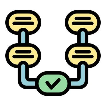 Algorithm flowchart with data blocks combining to show approved result Stockillustratie