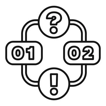 Algorithm flowchart with question and attention symbols representing decision Stock Illustration