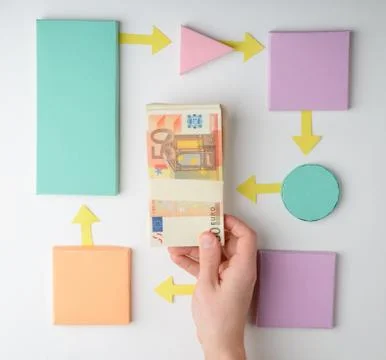 Algorithm for making money. Colorful paper blocks Foto stock