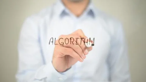 Algorithm , man writing on transparent screen Stock Photos