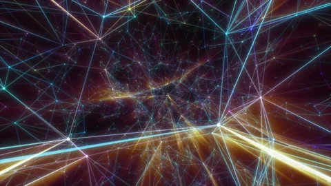 Algorithm of movement of colored light rays on a dark background. Video stock 124024507