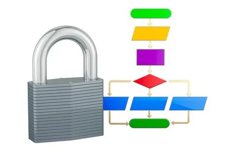 Algorithm with padlock, 3D rendering Stock Illustration