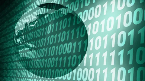 Algorithm processes binary digits of rotating world for automated verification Video stock 260442514