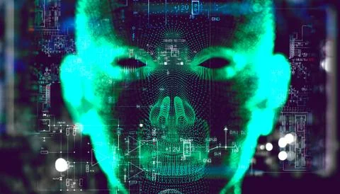 Algorithm programming and artificial intelligence concept.Biometrics and faci Stock Illustration