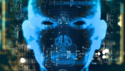 Algorithm programming and artificial intelligence concept.Biometrics and faci Stockillustratie