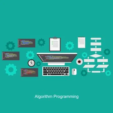 Algorithm programming concept. Flat design illustration concepts for analysis Stock Illustration