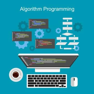 Algorithm programming concept. Flat design illustration concepts for analysis Stockillustratie