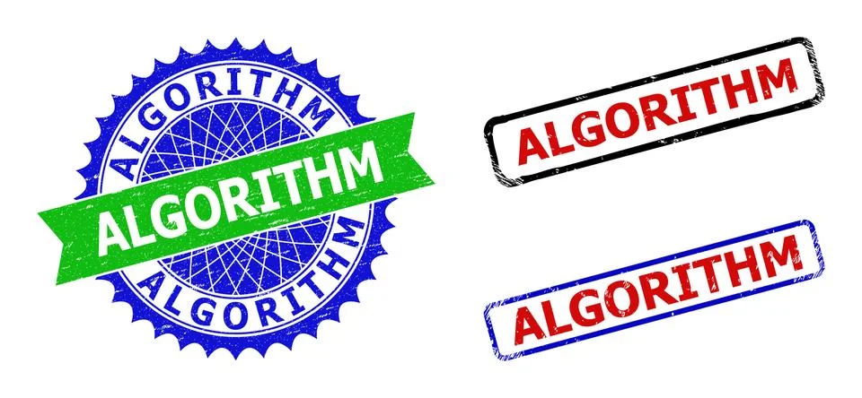 ALGORITHM Rosette and Rectangle Bicolor Stamps with Corroded Styles 스톡 일러스트
