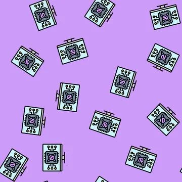 Algorithm screen quantum computer vector seamless pattern Stock Illustration