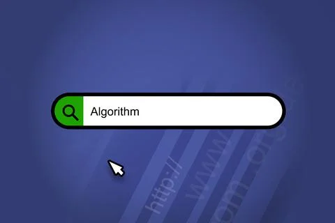 Algorithm - search engine, search bar with blue background Stock Photos