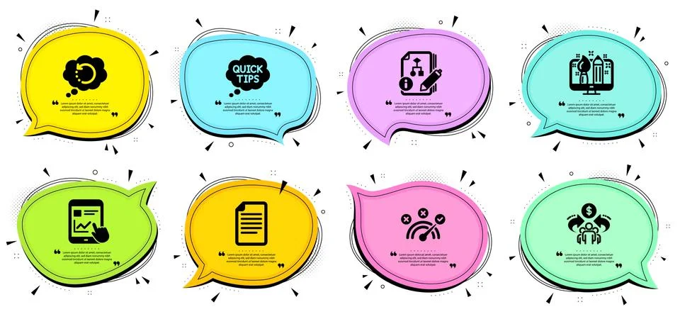 Algorithm, Sharing economy and File icons set. Internet report, Quick tips and 스톡 일러스트