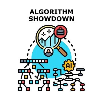 Algorithm showdown comparing competing data processing analytics Stock Illustration