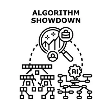 Algorithm showdown comparing competing data processing analytics Stock Illustration