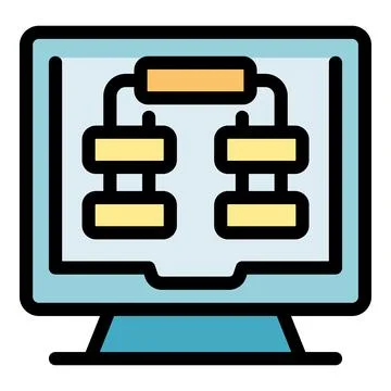 Algorithm showing on desktop computer screen, creating software Stock Illustration