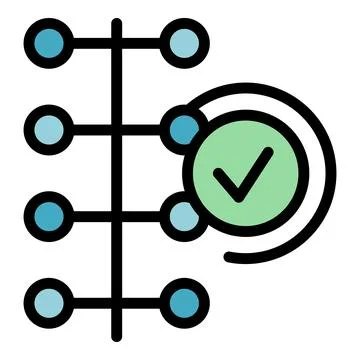 Algorithm showing stages of machine learning process with check mark icon Stock Illustration