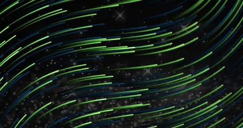 Algorithm signal driving neon filaments shifting diagonally, forming ribbon data Stock-Footage 332284979