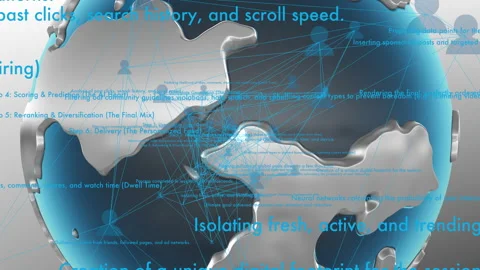 Algorithm Social Network information Flowing Across Rotating Earth Globe Stock Footage 337136264
