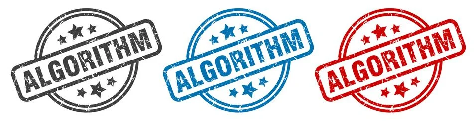Algorithm stamp. algorithm round isolated sign. algorithm label set 스톡 일러스트