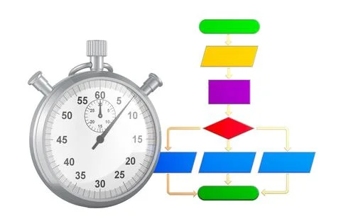 Algorithm with stopwatch, 3D rendering Stock Illustration