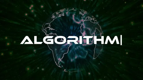 Algorithm text concept on si-fi particles background. Dot particles animation Stock Footage 235397183