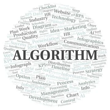 Algorithm typography word cloud create with the text only. Stock Illustration
