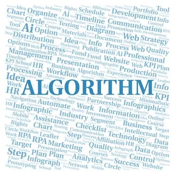 Algorithm typography word cloud create with the text only. Stock Illustration