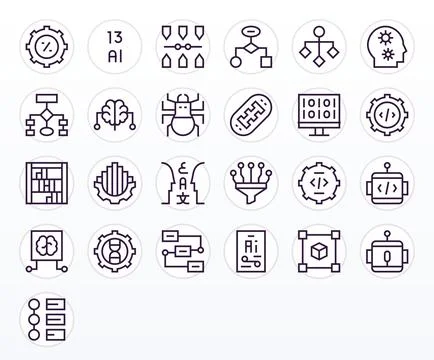 Algorithm Vector Graphics Pack including 25 Regular Line High Resolution De.. Stock Illustration