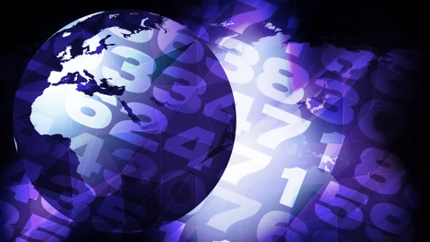 Algorithm for visualisation of random numbers on world map combining science Video stock 271184892