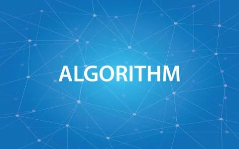 Algorithm white text illustration with blue constellation as background Stock Illustration