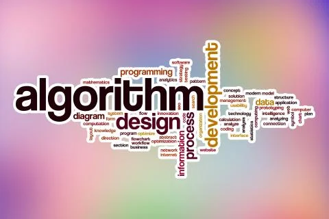 Algorithm word cloud with abstract background Illustrazione stock