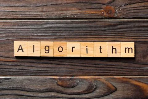 Algorithm word written on wood block. Algorithm text on wooden table for your 스톡 사진