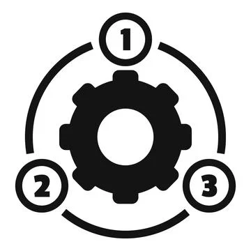 Algorithm working with three steps process and gear wheel Illustrazione stock