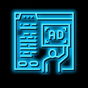 Algorithmic ad placement publisher neon glow icon illustration Illustrazione stock