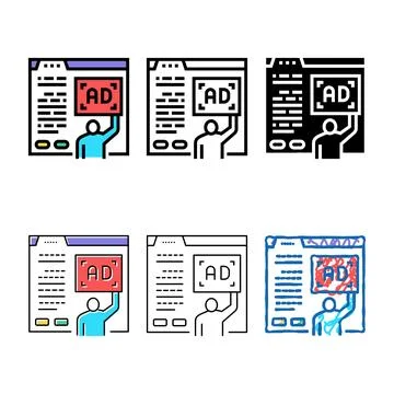 Algorithmic ad placement publisher set color icon vector Stock Illustration