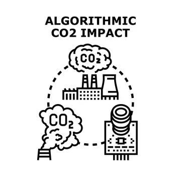 Algorithmic co2 impact generating climate change emissions イラスト素材