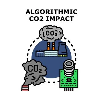 Algorithmic co2 impact generating climate change emissions Stock Illustration