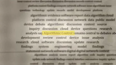 Algorithmic Control Highlighted Text - Technology Research Document Vídeos de archivo 346332564