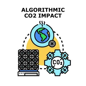 Algorithmic data center energy consumption causing environmental impact Stock Illustration