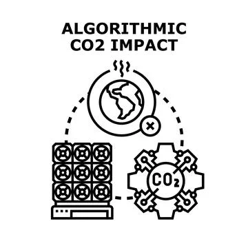 Algorithmic data center energy consumption causing environmental impact Illustrazione stock