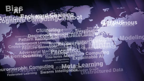 Algorithmic lettering and world map exploring intersection of artificial Video stock 270191793