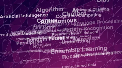 Algorithmic letterings on abstract background exploring future of ai, machine Video stock 270160571