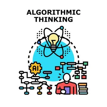 Algorithmic thinking process illustrating problem solving and ai Stock Illustration