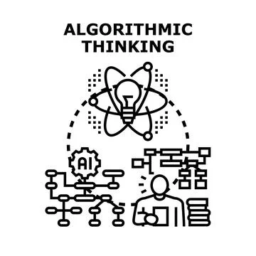 Algorithmic thinking process illustrating problem solving and ai Stock Illustration
