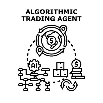 Algorithmic trading agent automating global financial operations Stock Illustration