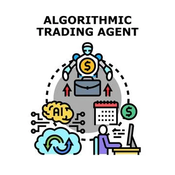 Algorithmic trading agent using artificial intelligence technology Stock Illustration
