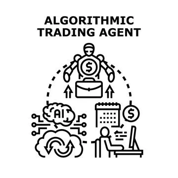 Algorithmic trading agent using artificial intelligence technology Stock Illustration