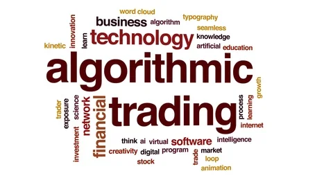 Algorithmic trading animated word cloud. Kinetic typography. Stockbeeldmateriaal 111783342