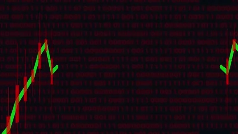 Algorithmic Trading Concept Candlestick Chart Over Falling Binary Code Stock-Footage 343446237