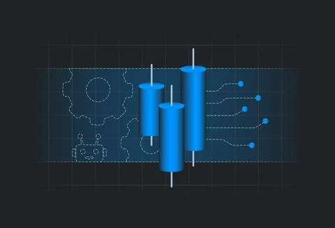 Algorithmic trading strategy with candlestick chart and digital technology イラスト素材